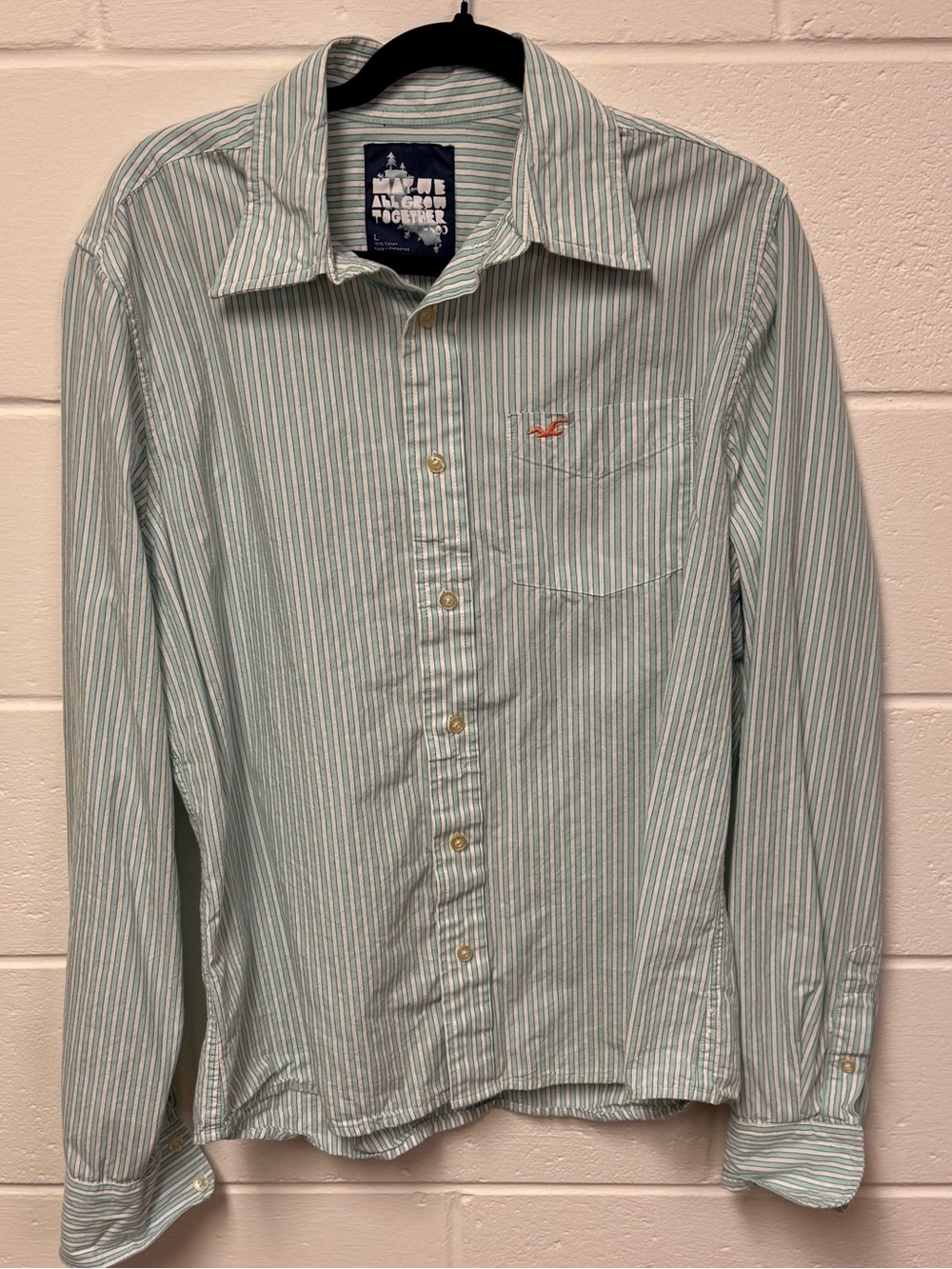 Y2K Hollister Aqua Blue & White Striped Button-Down Shirt